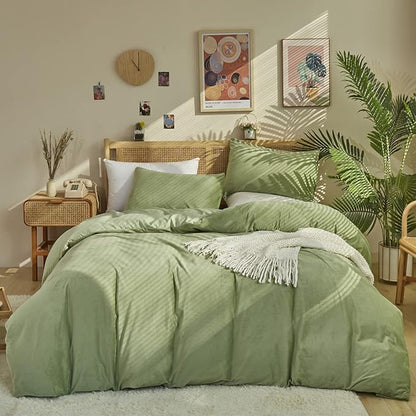 Sage Velvet Comforter Sets Solid Sage Green Flannel Bedding Set 3 Pieces Comforter Set Twin Size Sage Green Velvet Blanket Warm Winter Bedding Set(Sage Velvet, Twin(68'' 90''))