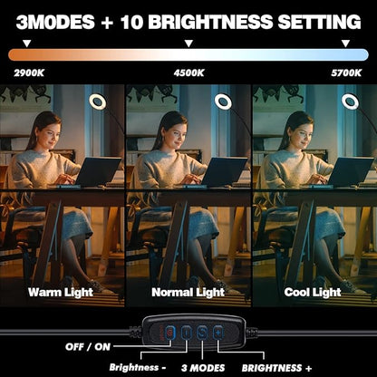 Desk Magnifying Glass with Light 5X, Clip on Desk Light with 3 Light Color, 5w LED Desk Lamp with Clamp 10 Adjustable Brightness, Flexible Gooseneck Craft Light Desk Lamps for Home Office