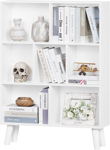 YAHARBO Pure White Bookshelf,3 Tier Book Shelf with Legs, 7 Cube Simple Bookcase,Storage Organizer Shelves Display Bookcases for Bedroom,Living Room