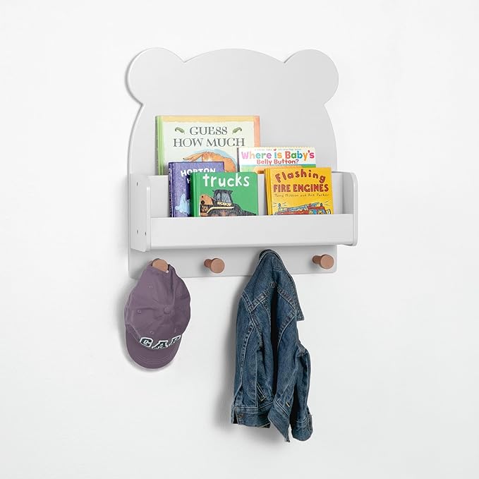 Delta Children babyGap Oxford 6-in-1 Convertible Crib + Brannan Bear Bookcase with Bins + Brannan Bear Wall Shelf with 4 Hooks, Bianca White/Natural (Bundle)