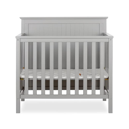 Ava 4-in-1 Convertible Mini Crib in Pebble Grey, 635-PG, Greenguard Gold Certified, Non-Toxic Finish, Comes with 1" Mattress Pad, with 3 Mattress Height Settings