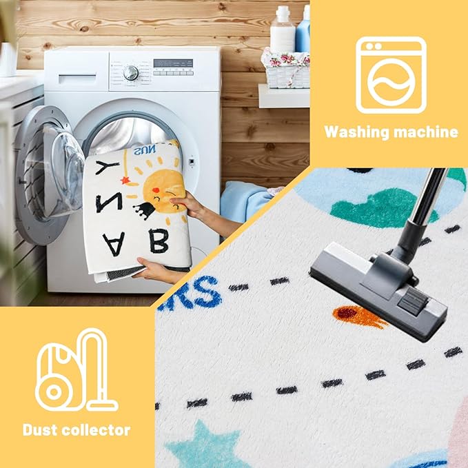 Soft ABC Kids Rug,59x39 in Washable Large Classroom Rug,Non-Slip Educational Nursery Rug,Solar System Kids Room Rug for Classroom Playroom Bedroom Kids Room Decor