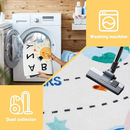 Soft ABC Kids Rug,59x39 in Washable Large Classroom Rug,Non-Slip Educational Nursery Rug,Solar System Kids Room Rug for Classroom Playroom Bedroom Kids Room Decor