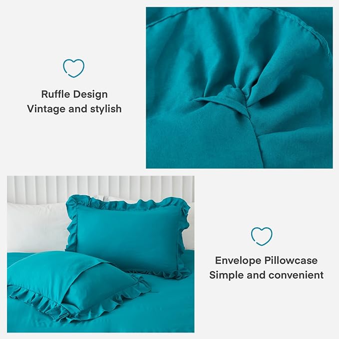 Andency Turquoise King Comforter Set(104x90Inch), 3 Pieces(1 Ruffle Comforter and 2 Pillowcases) Lightweight and Fluffy Bedding Comforter Set, All Season Soft Microfiber Shabby Chic Bedding Set