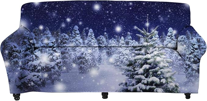 FKELYI Winter Holiday Xmas Tree Snowflake Design Sofa Cover Couch Cover,Christmas Theme Couch Cushion Covers Stretch Sofa Slipcovers Furniture Protector Home Decoration-L