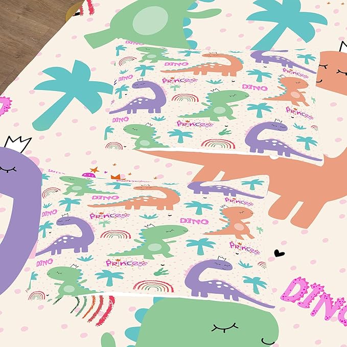 NINENINE Dinosaur Bedding Sets for Kids,Twin Comforter Sets for Girls,Girls Dinosaur Comforter Bedding Sets,Kawaii Cartoon Comforter Sets with 1 Comforter 1Pillowcase