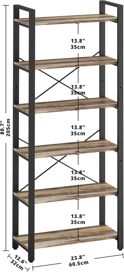 IRONCK Bookshelf 6-Tier Ladder Shelf 110lbs/shelf Display Shelf Vintage Industrial Style Bookcase for Home Office, Living Room