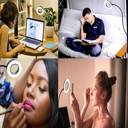 Clip on Desk Lamp, 48 LED Eye Caring Reading Light with 3 Color Modes 10 Brightness, Dimmer 360°Flexible Gooseneck USB Clamp for Reading, Working, Studying, Makeup, Nail Art (Black)