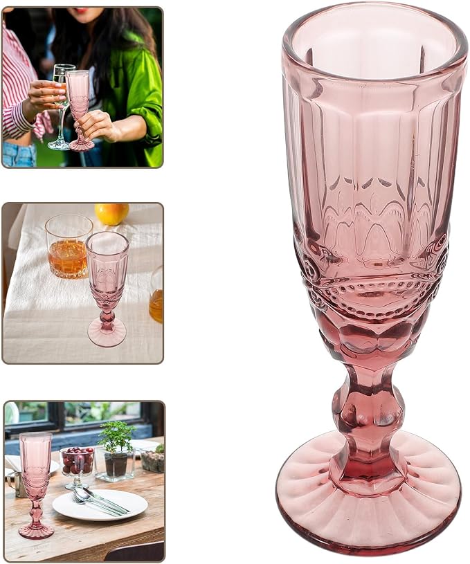 Sosoport Vintage Embossed Drinking Glasses Set, Thickened Purple Glass Goblets with Stem for Wedding and Gathering, Elegant Retro Glassware Sturdy for Family and Friends
