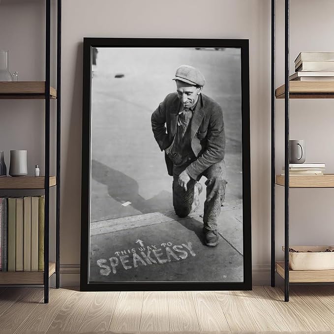 UXCBIA This Way to Speakeasy, Vintage Black And White, Alcohol Prohibition Poster Canvas Poster Bedroom Decor Sports Landscape Office Room Decor Gift Black Frame 12x18in(30x45cm)