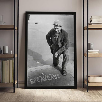 UXCBIA This Way to Speakeasy, Vintage Black And White, Alcohol Prohibition Poster Canvas Poster Bedroom Decor Sports Landscape Office Room Decor Gift Black Frame 12x18in(30x45cm)