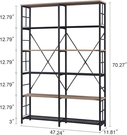 HOMISSUE Double Wide 6-Tier Bookshelf,Industrial Bookcases with Metal Frame,Open Large Storage Bookshelves,Wood Style and Metal Tall Display Shelves for Living Room Office,Brown