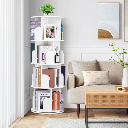 2024 New 4 Tier Rotating Bookshelf kids, Small Corner Bookshelf for Small Space, 360 Display Floor Standing Bookcase Storage Rack, Wood Narrow Book Shelf Organizer for Home Office,Bedroom, Living Room