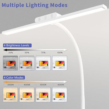 EppieBasic Desk Lamp, Architect Desk Lights for Home Office, Eye Care Led Desk Lamps with Clamp Dimmable & 4 Color Modes, 24V Bright Table Lamp Office Lighting for Working Reading Study（White）