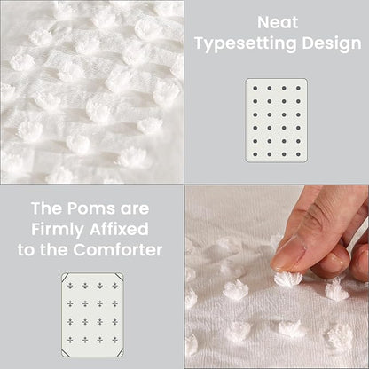 ENJOHOS White Full Size Comforter Bedding Set, 3 PCS Boho Comforter with Tufted Dots, Shabby Chic Bedding Comforter for All Season, Lightweight Fluffy Microfiber Comforter with 2 Pillowcases
