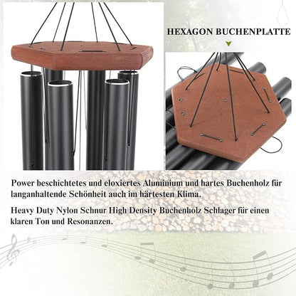 Wind Chimes for Outside Large Deep Tone, 44 Inch Black Memorial Windchimes, Outdoor Wind Chimes Gifts for Housewarming, Mother's Day, Christmas, Patio Garden Yard Decoration