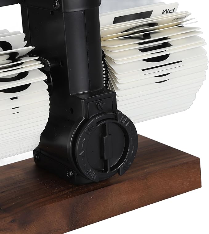 Flip Desk Clock, Retro Vintage Flip Desk Table Clock, Digital Sided Large Numbers Mechanical Flip Clock Wood Base for Living Room, Study Room and Office（Black）