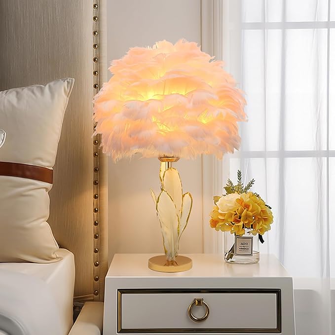 ZYLEIESENBAO Girl Lamp Creative Feather Table Lamp Gold Pink Bedside Princess Lamp Goose Feather Desk Lamp Simple Atmosphere Decoration Art Wedding Romantic Table Lamp