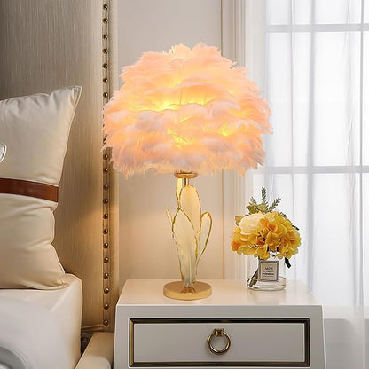 ZYLEIESENBAO Girl Lamp Creative Feather Table Lamp Gold Pink Bedside Princess Lamp Goose Feather Desk Lamp Simple Atmosphere Decoration Art Wedding Romantic Table Lamp