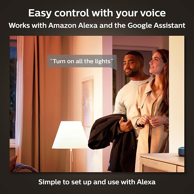 Philips Hue Smart 40W B39 Candle-Shaped LED Bulb - Soft Warm White Light - 4 Pack - 450LM - E12 - Indoor - Control with Hue App - Compatible with Alexa, Google Assistant and Apple Homekit