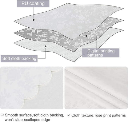 Smiry Rectangle Waterproof Heavy Duty Vinyl Tablecloths, 60 x 102 Inch | Wipeable Washable Floral Embossed Table Cover for Kitchen and Dining Room, Indoor & Outdoor Use, White