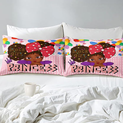 Black Girl Full Size Comforter Sets for Girls, African Black Girl Full Size Comforter Sets Girls Room Cute Full Size Comforter Set Pink Princess Full Size Bedding Set, Full (1 Comforter 2 Pillowcases)