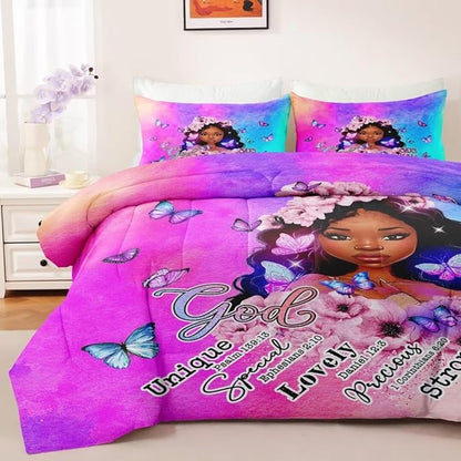 Black Girl Comforter Set Twin,Black Girl Magic Bedding Set,You are Beautiful Lady Bed Bedroom Set,African American Girl Inspirational Quotes Comforter Set