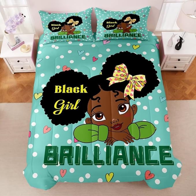 Black Girl Comforter Set Queen for Kids Teens Youth,Black Girl Magic Bedding Set,African American Girl Inspirational Quotes Comforter Set,Black Princess Bed Bedroom Set