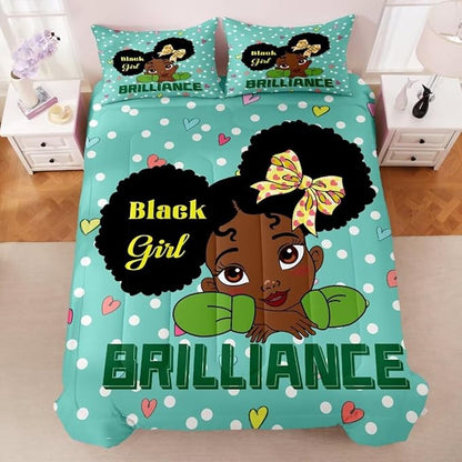 Black Girl Comforter Set Queen for Kids Teens Youth,Black Girl Magic Bedding Set,African American Girl Inspirational Quotes Comforter Set,Black Princess Bed Bedroom Set