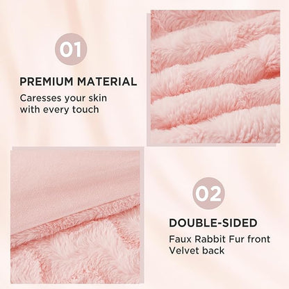 Andency Pink Fleece Comforter Set Queen Size, 3 Pieces Plush Shaggy Faux Fur Bed Comforter Set for Queen Bed, Fuzzy Fluffy Warm Bedding Set for Women Girls