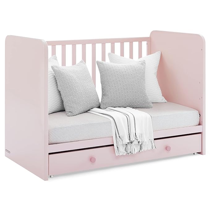 Delta Children babyGap Graham 4-in-1 Convertible Crib with Storage Drawer + Brannan Bear Bookcase with Bins + Brannan Bear Wall Shelf with 4 Hooks, Blush Pink/Dark Pink (Bundle)