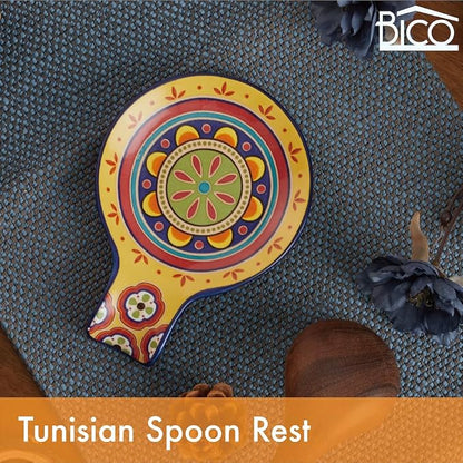 Bico Tunisian Spoon Rest for Stove Top, Ceramic Spoon Holder for Kitchen Counter, Easy to Clean Coffee Spoon Rest Dishwasher Safe, Kitchen Cooking Utensil Rest for Ladles Spatula