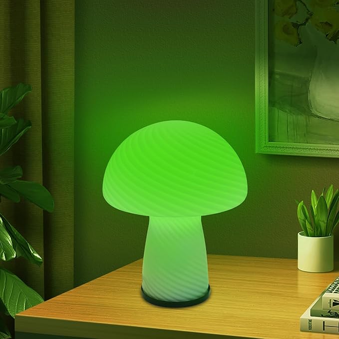 Mushroom lamp, Murano style retro design,Glass desk lamp with RGB 16 Color gradient dimmable LED bulbs, bedroom bedside bedside lamp, perfect home decoration.(LED Bulb Included)