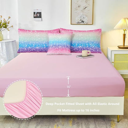 PERFEMET Rainbow Queen Comforter Set with Sheets, 6 Pieces Blue Green Bedding Sets for Girls, Tie Dye Ombre Bed Set for Bedroom Decoration, Lightweight All Season Bed in A Bag