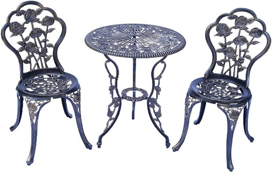KAILI Outdoor Furniture Bistro Set with Rose Pattern 1 Table 2 Chairs for Garden Patio Porch (Rose-Bronzed)