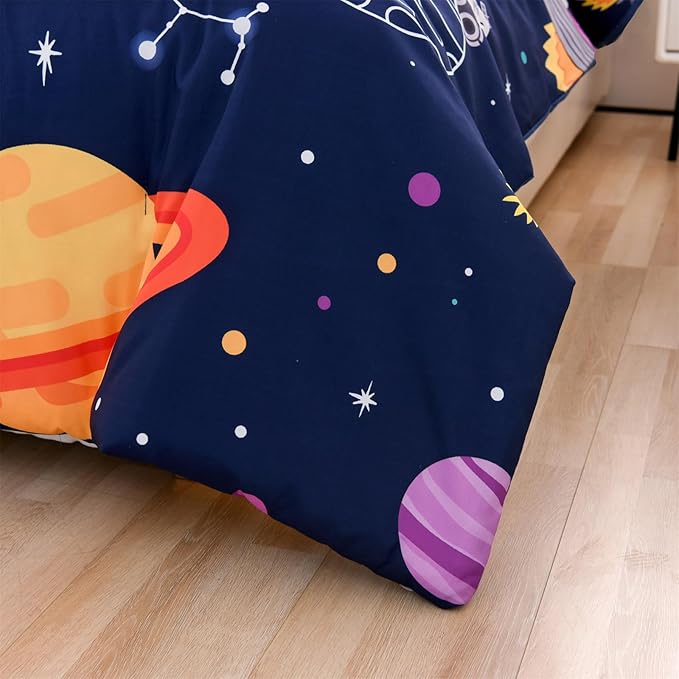 Aimuan Twin Comforter Set Kids Space Rocket Bedding Set Super Soft & Cute Aliens UFO Printed for Teen Boys Girls (Navy, Twin)