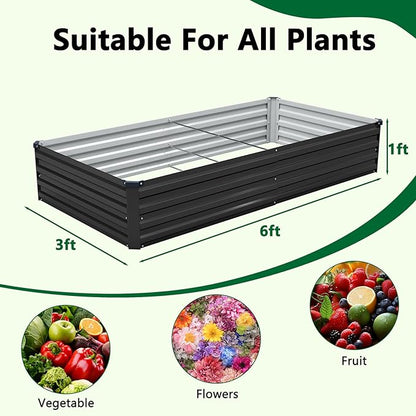 3 Pack 6x3x1FT Galvanized Raised Garden Beds Kit Outdoor Metal Gardening Planter Box for Vegetable Elevated Flower Herbs,Black
