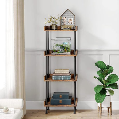 Bookcase 4 Tier Bookshelf, Vintage Small Bookshelf for Small Spaces, Wooden Book Shelf Small Bookcase for Living Room Bedroom