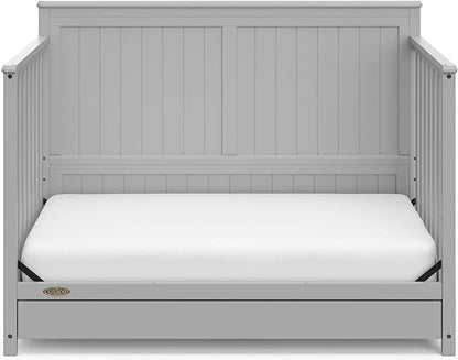Graco Hadley 5-in-1 Convertible Crib with Drawer (Pebble Gray) – GREENGUARD Gold Certified, Crib with Drawer Combo, Full-Size Nursery Storage Drawer, Converts to Toddler Bed, Daybed