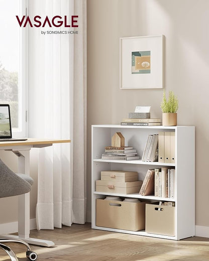 VASAGLE Bookshelf, 31.5 Inches Wide, 3-Tier Open Bookcase with Adjustable Storage Shelves, Floor Standing Unit, Cloud White ULBC173T14