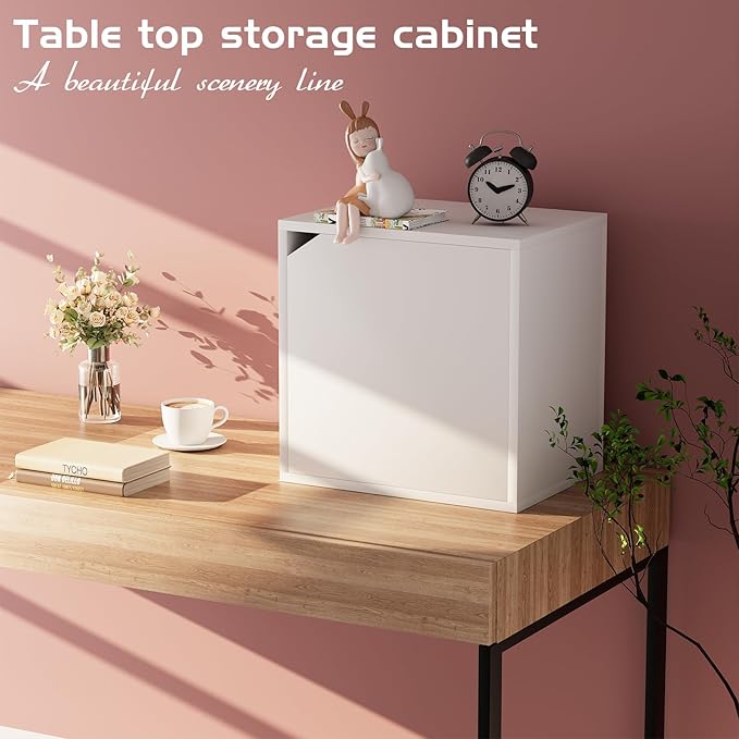 Storage Cube 2 Tires White Stackable Storage Shelf with Door, Cubby Organizer Wooden Display Shelf Closet Organizer,Modern Cubical Bookcase Small Storage Cabinet for Living Room Bedroom