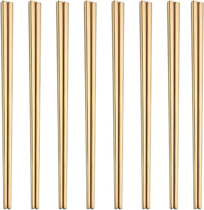 Stainless Steel Chopsticks,Reusable ,Dishwasher Safe , Easy to Use（8 PCS,golden）