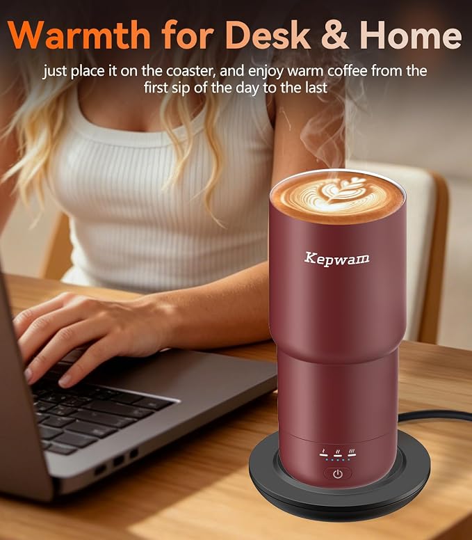 Kepwam Heated Coffee Mug Rechargeable T3, 20oz Self-Heating Travel Mug for Coffee with 1℉ Precise Temperature Control & App, Portable Cup Warmer for Outdoor & Car (Fits Cup Holders)