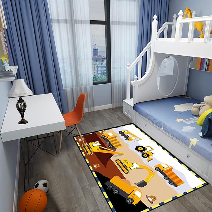Construction Rugs for Boys Room Car Rug for Boys Room Car Rug Play Mat Kids Rugs for Playroom Car Play Mat Car Rugs for Kids Construction Decor for Boys Room 5'×7'