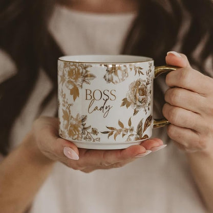 Sweet Water Decor Boss Lady Mug, 17 oz Cute Coffee Mug with Gold Handle for Women Bosses, Large Cup for Tea, Espresso & Hot Cocoa, Birthday Gift Idea for Coworkers, Friend, Mom, & Wife