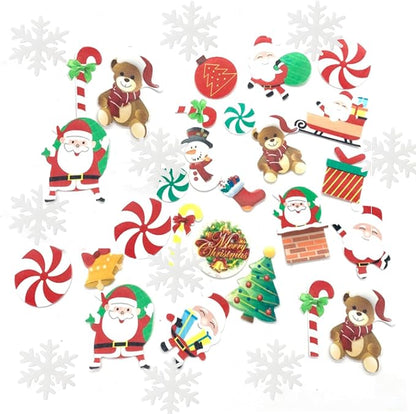 64PCS Christmas Edible Cake Topper Decorations Santa Claus Snowflakes Cupcake Toppers Wafer Paper