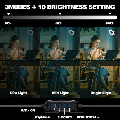 Desk Magnifying Glass with Light 5X, Clip on Desk Light with 3 Light Color, 5w LED Desk Lamp with Clamp 10 Adjustable Brightness, Flexible Gooseneck Craft Light Desk Lamps for Home Office