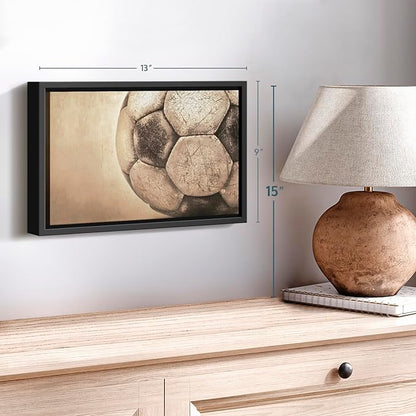 Elephant Stock Worn Soccer Ball Wall Art - Horizontal Framed Canvas - 1-Piece Living Room Wall Decor - Photography sports Canvas Print - Brown and Gray Decor for Wall - 13" X 9"