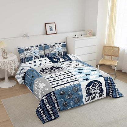 Rustic Modern Farmhouse Comforter Set Full Teens Adult Camper Bedding Comforter Sets Happy Camping Car Bedding Set For Kids Boys Girls Polar Bear Deer Animal Quilt Set With 2 Pillow Cases Room Decor