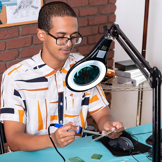 Brightech LightView PRO Magnifying Desk Lamp, 2.25x Light Magnifier, Adjustable Magnifying Glass with Light for Crafts, Reading, Close Work - Black